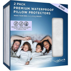Ultraplush Premium Waterproof Pillow Protector - Hypoallergenic and Bed Bug Proof Zipper Pillow Case - 2 Pack - Super Soft & Quiet