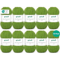 Gründl Lisa Premium Plain Knitting and Crochet Yarn (Soft and Wool-like Character, Easy-Care Washable Knitting Yarn Made of 100% Polyacrylic Fibre, 50 g/133 m, Needle Size: 3.5–4.5, 10 Balls), Pea