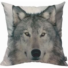 Mugod Grey Wolf Face Cushion Cover Throw Pillow Case Alpha Male Wood Wolf Portrait Grey Winter Pillow Case for Men Women Decorative Home Sofa Couch 45x45cm