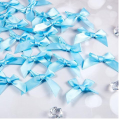 Pack of 24 Satin Ribbon Bows Self-Adhesive for DIY Crafts Wedding Christmas Valentine's Day Decoration Card Making Embellishments, 5 cm Width (Blue)