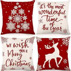 Christmas Decoration Sofa Cushion Covers 18x18 Set of 4 Farmhouse Decor Throw Pillow Covers 18x18 Merry Christmas Tree Deer Winter Holiday Decor Throw Pillow Cover for Home Couch