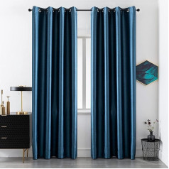 GIRASOLE HOME 1 Pair Metallic Effect Blackout Curtains Insulated Curtain for Living Room Bedroom Office Door Window 2 Panels with Grommets (Blue, 140x235cm)