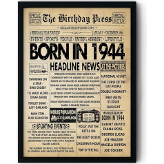 Stuff4 80th Birthday Poster Framed - Born in 1944 Vintage Newspaper - Happy 80th Birthday Gifts for Women Men Retro Back in 1944 8x10 80x31 Decoration