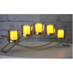 Iron Arch Table Decoration Tealight Votive Candle Holder for Weddings, Patio, Kitchen, Dining Room and Coffee Tables, Gold, Transparent, Chunky 5 Cups