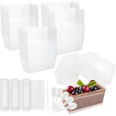 50 Pieces Clear PS Dessert Cups 140ml Mini Dessert Bowls Multipurpose Perfume Appetizer Cups Reusable Cheesecake Pots with 50 PP Spoons for Mousse Pudding Tiramisu Desserts