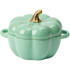 AVEKI Cute Pumpkin Ceramic Bowl with Lid, Microwave and Dishwasher Safe Dessert Soup Bowl with Handle Decorative Tableware for Thanksgiving Halloween Pumpkin Party