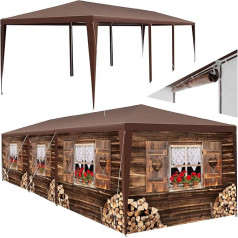 tectake® Garden or Festival Gazebo, Tent, Alpine Hut 3D Design, with 6 Side Panels, Party Tent for Patio, Shelter for Garden Furniture, Event Shelter, Sales Stand (3 x 9 m)