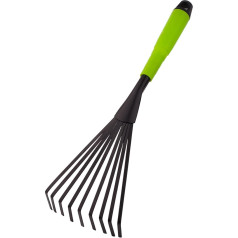 Mivos Steel Hand Fan Rake with 9 Elastic Tines - Hand Rake for Leaves Weeds Grass Cuttings - Leaf Rake for Garden - Small Fan Broom for Cleaning - Working Width 12 cm