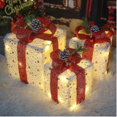 Christmas Decoration, Kwaiffeo Set of 3 Illuminated Christmas Gift Boxes, 140 LEDs Luminous Ornament for the Christmas Tree, Fireplace, Table, Room, Home Decoration, Warm White