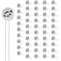 Viitech GU10 Socket, GU10 LED Socket with 15 cm Silicone Power Cable 0.75 mm², GU10 Lamp Holder for LED Halogen Bulb, Heat Resistance up to 230°C, 110-250V, 0-100W (Set of 50)