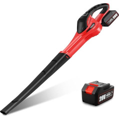 TEENO Battery Leaf Blower with 3.0 Ah Battery and Charger, Leaf Blower Battery Blower (20 V, 288 km/h Air Speed, Lightweight and Powerful, Soft Grip, Removable Tube)