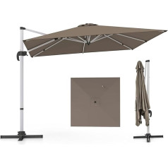 COSTWAY Rectangular Parasol 300 x 300 cm, Large Cantilever Parasol with Crank, Garden Umbrella Tiltable, 360° Rotation, Patio Umbrella, Market Umbrella for Garden, Patio, Balcony (Brown)