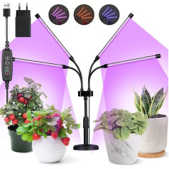 Velway LED Plant Lamp for Indoor Use - 4 Heads Red and Blue Full Spectrum 3/9/12 Hours Timer and 3 Light Modes USB Plug Adjustable Suitable for Plants Vegetables and Seedlings