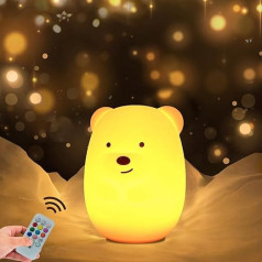 WHA&DARREN Large Bear Night Light Bedside Lamp Children's Night Light Baby Silicone Night Light Sleeping Light Nursery Lamp Portable with Remote Control / Touch Control Adjustable Brightness