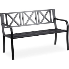 Relaxdays Garden Bench, 2 Seater, Patio, Balcony, Steel, Sturdy Garden Bench, H x W x D: 80.5 x 127 x 63 cm, Black