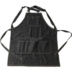 Black Cotton Denim Apron Chef Apron with Pocket Strap for Hairdresser Chef M