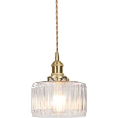 EKSED Brass Pendant Light with Vertical Striped Glass Shade, Rotary Switch and Gold Braided Cable - Pendant Light Accessories (Transparent Stripes)