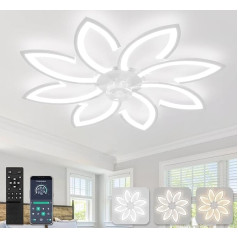 YUNLONG 90 cm Ceiling Fan with Lighting Very Quiet Living Room Dimmable LED Lamp with Fan Modern DC Motor Fan with Light Summer Winter Function for Bedroom Kitchen, White