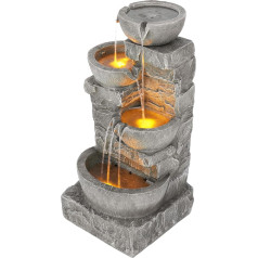 Teamson Home Outdoor Water Fountain with LED Lights, 4 Tier Bowls, Stacked Floor, Artificial Stone, Includes Pump, 33