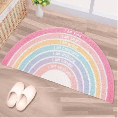 Drydiet Rainbow Door Mat Half Round Inspirational Quote Boho Non Slip Stain Resistant Rug for Girls Room Classroom 90x45cm Pink Pastel