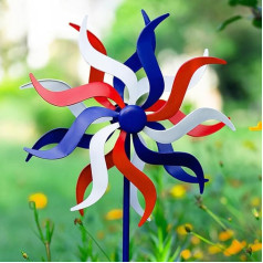 Vewogift 15 Inch Diameter Patriotic Kinetic Wind Sculptures and Wind Chimes 57 Inch Tall Decorative Windmill for Yard and Garden Decoration for Independence Day