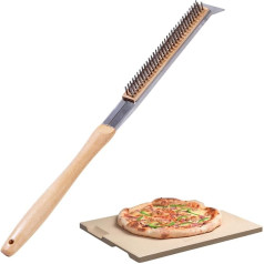 Rocksheat Pizza Oven Brush, 20 Inch Grill Cleaning Brush with Scraper, Heat Resistant Stainless Steel Bristles, Beech Wood Handle, 2-in-1 Pizza Stones Brush, Ooni Ourdoor Pizza Oven Accessories