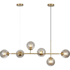 KCO Lighting 6 Lights Modern Globe Pendant Light Mid Century Vintage Rectangle Sputnik Chandelier Gold Farmhouse Linear Chandelier Kitchen Island Lighting (Gold + Smoke Grey)