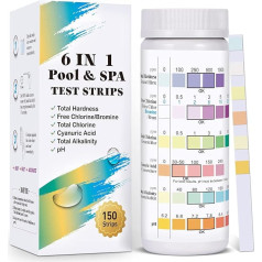 Joygain Pool Test Strips, Pack of 150 6-in-1 Test Strips Pool Water Test Strips, pH Test Strips Pool for PH Value, Free Chlorine, Total Hardness, Bromine, Total Chlorine, Cyanuric Acid, Total