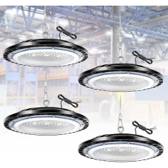 4 Pack 150 W UFO LED High Bay Light, Indoor Spotlight 21000 LM, 6500 K Cool White UFO LED Workshop Lamp, IP66 Waterproof Industrial Lamp, High Bay Light for Factories, Garages, Warehouses