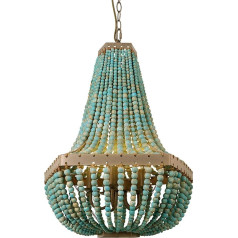 Newrays Wooden Bead Pentagonal Chandelier Pendant Grey Blue Finishing Bohemian Boho Beachy Ceiling Light Fixtures