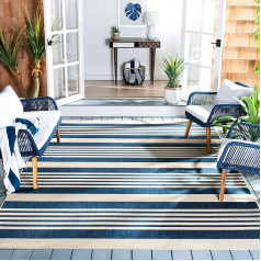 SAFAVIEH Courtyard Collection CY6062 1.8m x 1.8m Square Stripe Rug, Indoor/Outdoor Use, Patio, Backyard, Porch, Navy/Beige