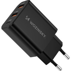 30W USB-C 2x USB-A tīkla lādētājs - melns