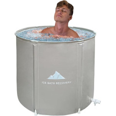 Foldable Bathtub for Adults, Ice Bath, Foldable Ice Bin, Ice Bathing, Freestanding Bath, Mobile Ice Bath, Ice Barrel, Outdoor Ice Tub, Cold Plunge Ice Bathtub (Warm Grey)