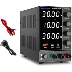 WANPTEK POWER Laboratory Power Supply 30 V 10 A, Laboratory Power Supply with OCP Protection/USB-A/Type-C Quick Charge Port, Variable DC Adjustable Power Supply with 4-Digit LED Display Transmitter