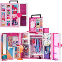 Barbie Dream Wardrobe Clothing and Accessories, 2 Tier Laundry Cabinet, Workplace, Mirror, 10+ Shelves, 36+ Pieces, 500+ Combination Options, Gift for Children from 3 Years, HBV28