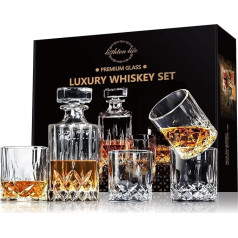 Lighten Life 5 Piece Whisky Carafe Set, Lead-Free Whisky Decanter Set with 4 Glasses in Gift Box, Crystal Bourbon Decanter Set, Scotch Decanter Set with Glasses, Whisky Decanter Set for Men