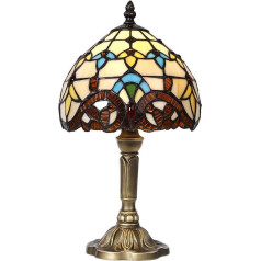‎Artpad Artpad Tiffany Style Table Lamp, Handcraft Stained Glass Lampshade, Table Lamps, Bedside Table, Living Room, Bar, Mediterranean Table Lamp with Metal Base (Bulb Not Included)