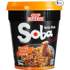 ‎Nissin Nissin Cup Noodles Soba Cup - Beijing Duck, Pack of 8, Japanese Style Wok Style Instant Noodles with Condiment Sauce, Duck & Vegetables, Quick Prepared in Cup, Asian Food (8 x 87 g)