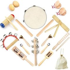 ULIFEME Musical Instruments Set, Wooden Percussion Set for Children, Baby and Toddlers, Pure Wood Musical Instruments Toy, Music Rhythm Set, Packed in Cotton Bag, Pack of 23