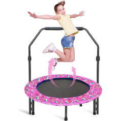 Nukdey Children's Trampoline Indoor Outdoor Diameter 91 cm, Mini Trampoline Jumping Fitness Trampoline Foldable Garden Trampoline with Adjustable Handle and Safety Padding, Children's Trampoline for Boys
