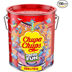 ‎Chupa Chups Chupa Chups Best of Lollipop Bucket, Contains 150 Lollipops in 5 Flavours in Pop Art Metal Tin Handy Storage Tin Ideal for Birthday & Christmas 150 x 12g
