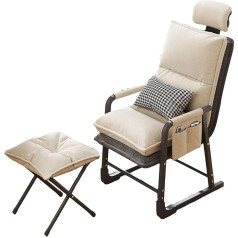 Zero Gravity Upholstered Chair, Folding Sun Lounger with Footrest and Side Pockets, 5 Adjustable Backrests for Yard Camping Beach Pool Office (Colour: White)