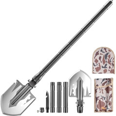 Lixada Folding Shovel, Multifunctional Camping Shovel, Portable Folding Shovel, Outdoor Multitool Survival Equipment for Hiking, Hunting, Gardening, Emergency