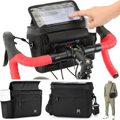 MOZETO Bicycle Bag Handlebar with Handlebar Adapter for Bicycle & E-Bike, Waterproof 5L Front Pocket with Mobile Phone Holder, Touchscreen & Removable Shoulder Strap