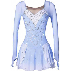 YDHTIZ Winter Sports Figure Skating Dress Women Blue Long Sleeve Rhinestone Gymnastics Jersey Ballerina Outfits Competition Training Athletic Female