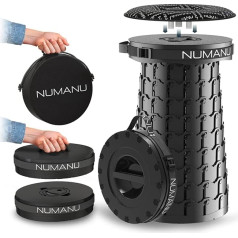 NUMANU 2024 Upgraded XXL Folding Stool 50cm with Seat Cushion and Carry Bag, Max Weight 1000lbs, Heavy Duty Portable Retractable Folding Chair or Travel Footrest (1 x Stool + Seat Cushion+