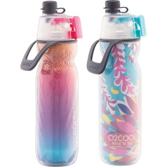 O2COOL Mist 'N Sip Misting 2 in 1 Mist and Swallow Water Bottle with Pull Spout (Raspberry Ombre/Tropical) - Pack of 2