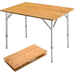 KingCamp Bamboo Camping Folding Table Garden Folding Table Aluminium Wood 3 Heights Adjustable