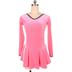 YDHTIZ Women's Professional Figure Skating Competition Dresses V-Neck Velvet Long Sleeves Women's Ice Skate Dance Costume Competition Training Athletic Female