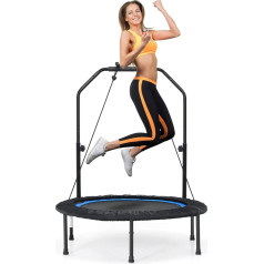 COSTWAY φ101 cm Fitmess Trampoline, Mini Trampoline with Height-Adjustable Handle & 2 Resistance Bands, Children's Trampoline Foldable, Garden Trampoline up to 150 kg Load Capacity for Adults and